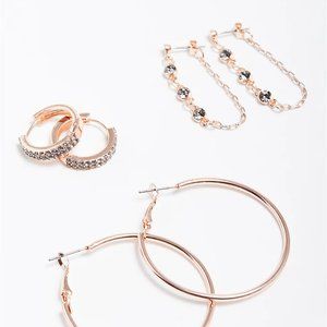 Torrid Pave & Bezel Earring Set of 3 - Rose Gold Tone